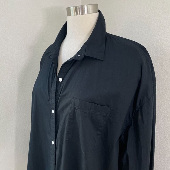 Old Navy Womens Large Black Boyfriend Shirt Button Up Relax Long Sleeve Blouse - Picture 2 of 9